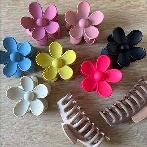 Trendy Flower Hair Claw Clips + Bonus Neutral Clips — 9 Hair Clips Total
